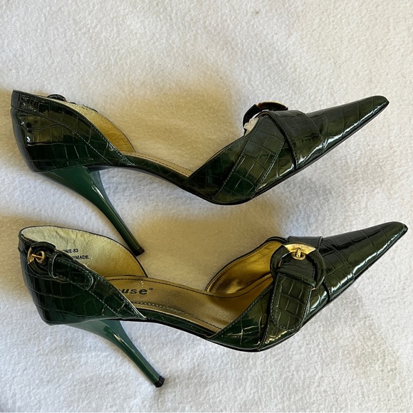 dollhouse Green Croc Pointed Toe Stilettos - Picture 4 of 14